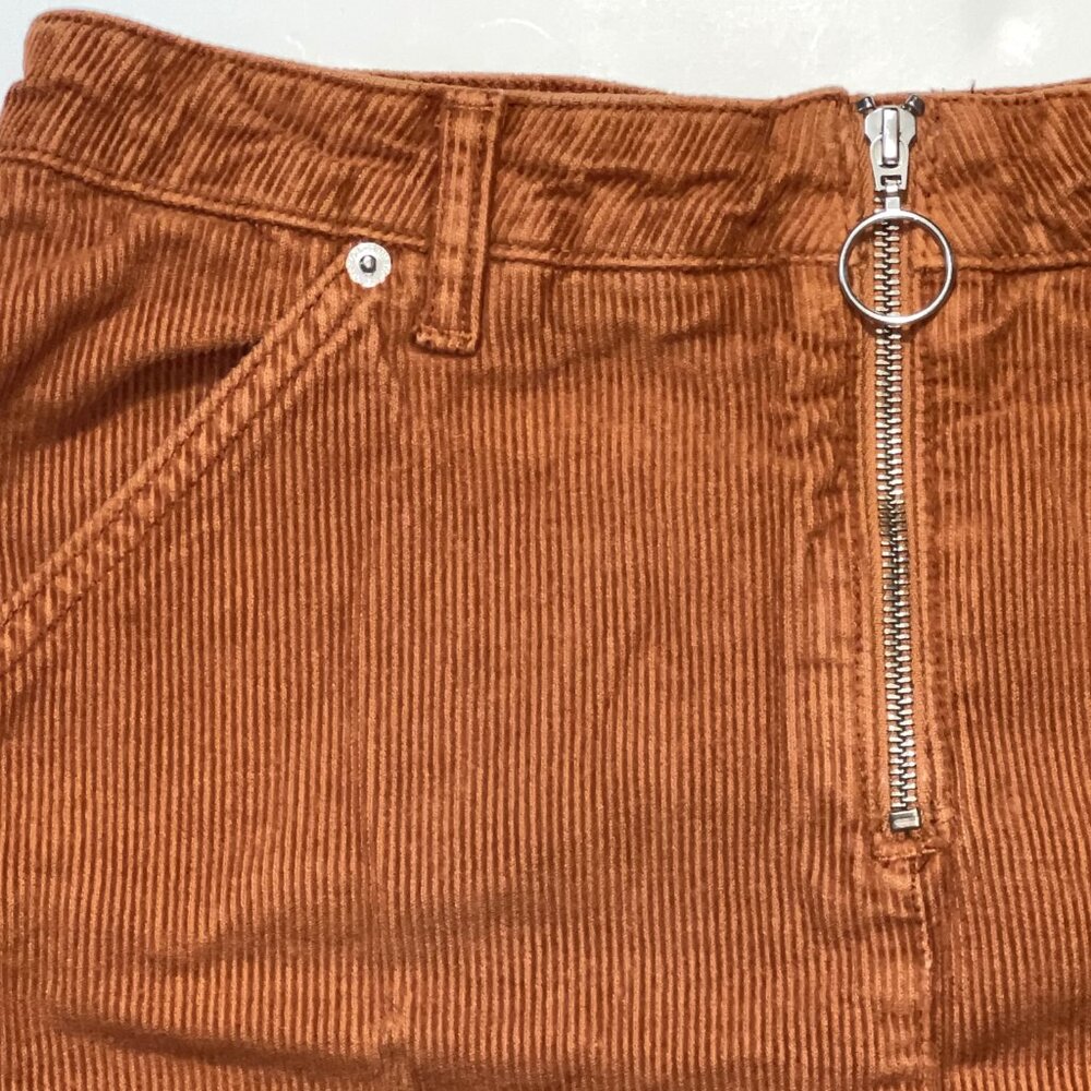 Topshop Moto Burnt Orange Front Zip Corduroy Mini Short Skirt US 8 UK 12 EUR 40 - Picture 2 of 5